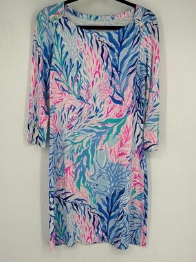 Lilly Pulitzer Medium UPF 50+ Sophie Dress Colorful Bright Neon Pink Blue Coral